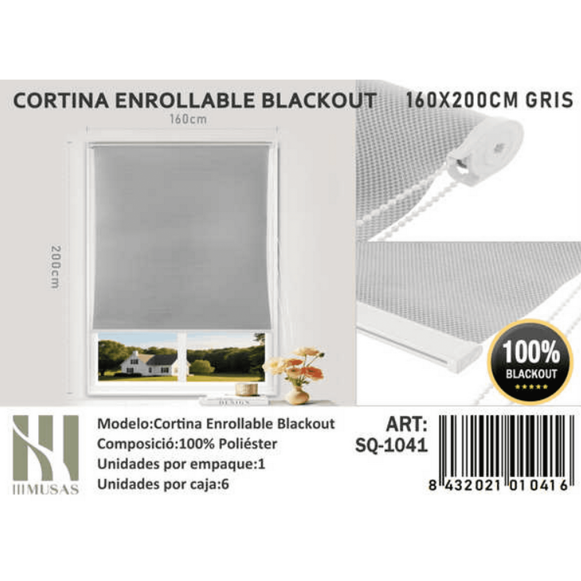 Tecnocasa - Cortina Roller Blackout 160x200cm Gris-1041