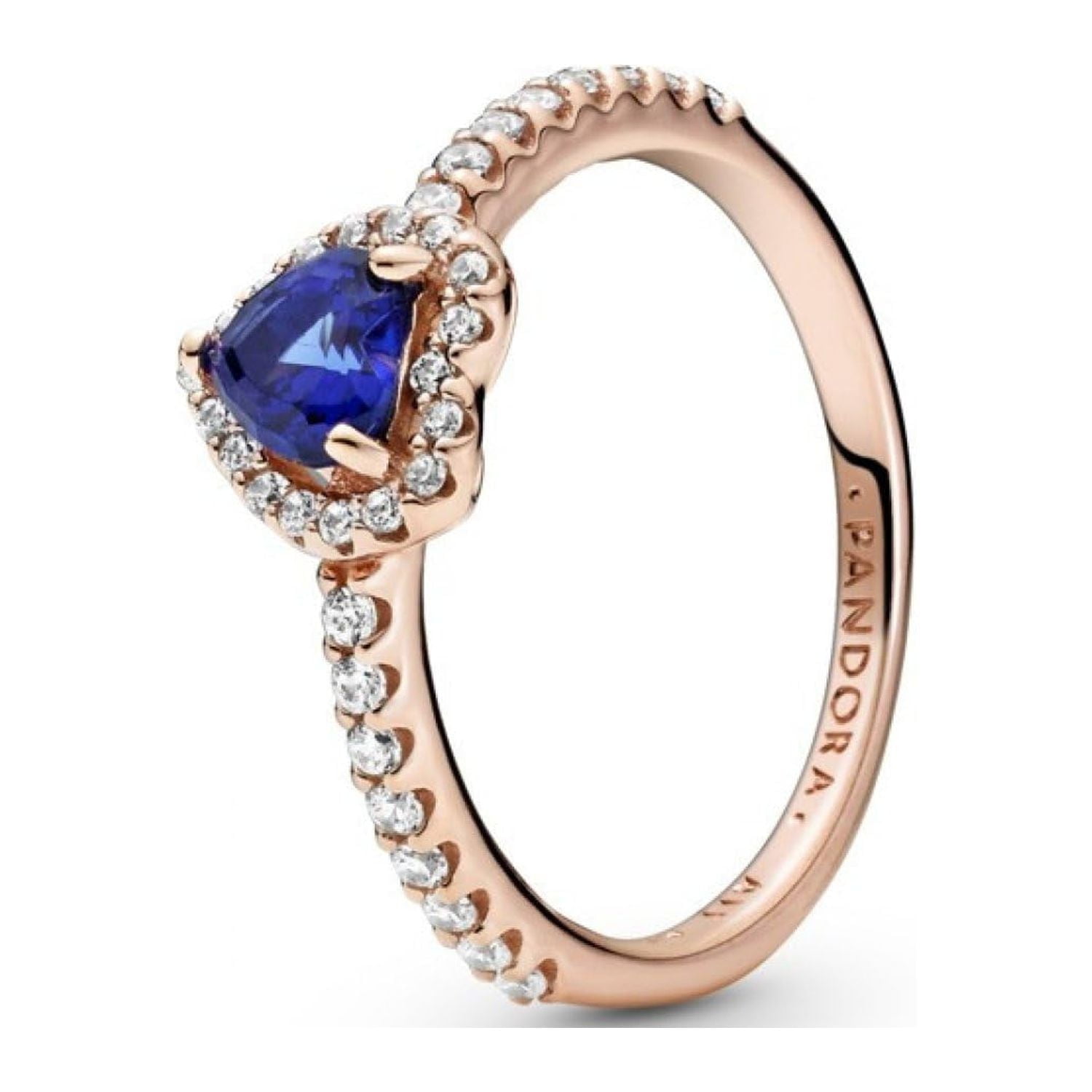 Anillo Pandora Corazón Elevado Azul Brillante