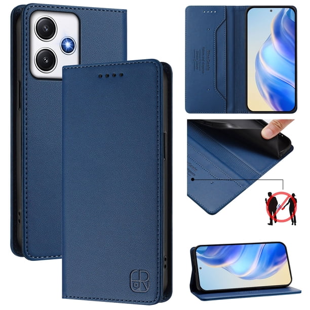 Funda Billetera con Soporte para Xiaomi Redmi 12 4G/5G Bloqueo RFID Plegable Azul