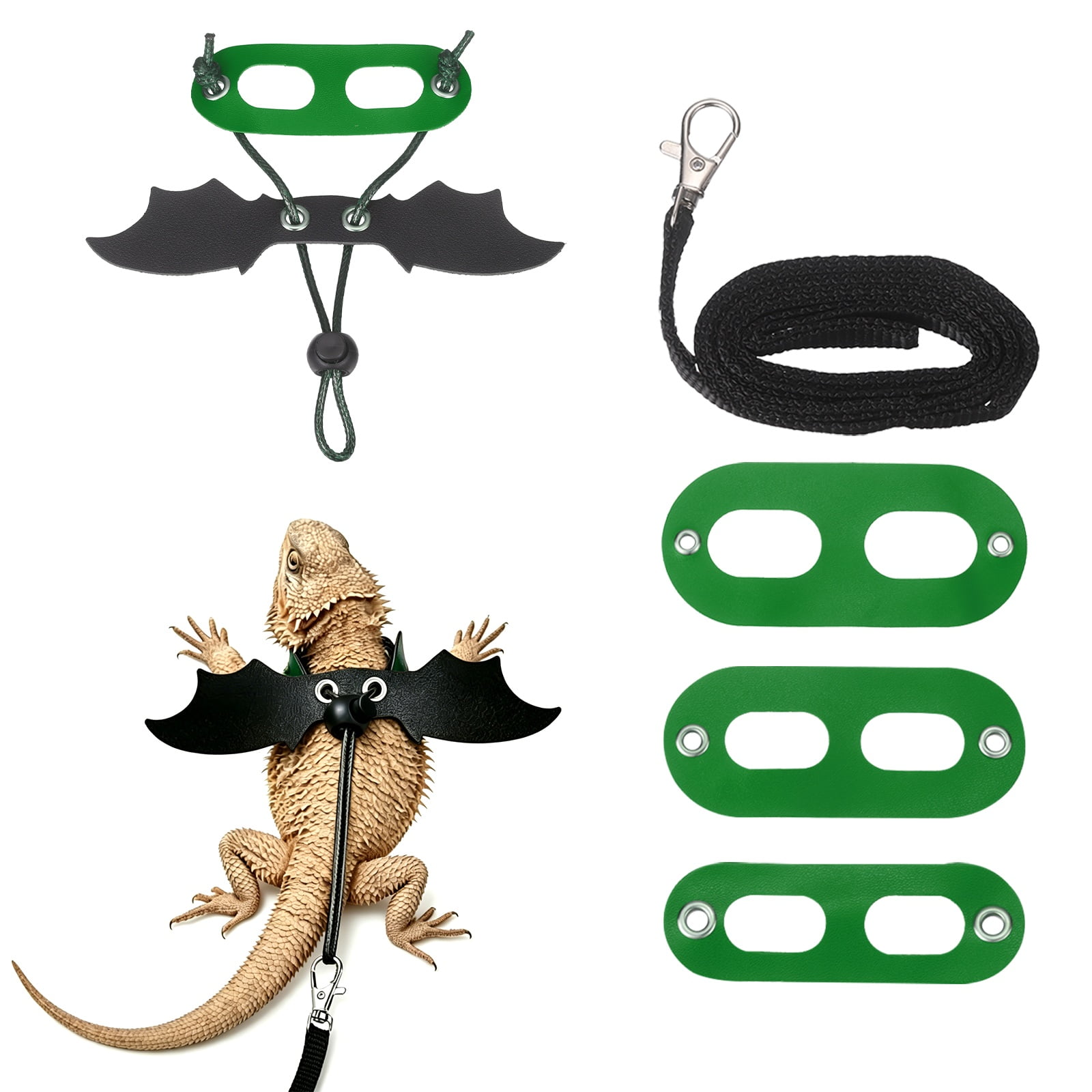 Arnés de Correa para Lagarto Dragón Barbudo Uxcell, Arnés de Lagarto con Alas de Dinosaurio Ajustable de Cuero Suave (S/M/L, 3 Piezas, Verde), para Lagarto Dragón Barbudo Reptil Ardilla Rata