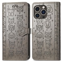 Funda Cartera Foxdock Para Iphone 14 Promax , Flip Pu Con Relieve De Gatos Y Perros, Tarjetero Y Soporte
