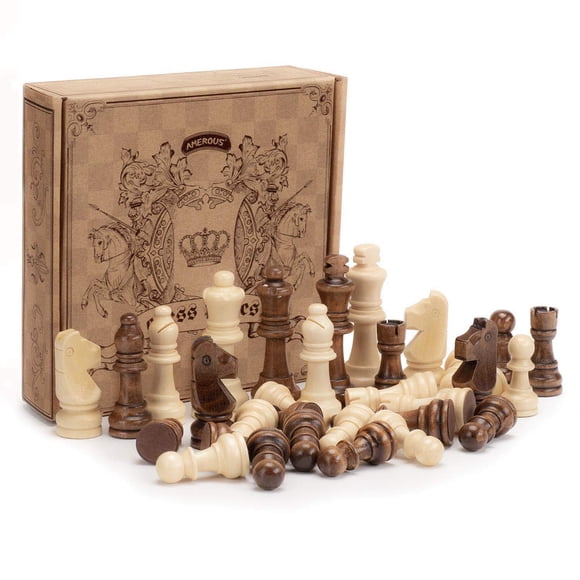 Piezas de Ajedrez AMEROUS Estilo Staunton de Madera con Rey de 8 cm y Bolsa