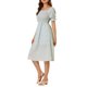 thumbnail image 4 of INSPIRE CHIC Vestido de Mujer con Nido de Abeja Floral Cuello Cuadrado Mangas Cortas Abullonadas Primavera Verano Vestidos Midi Azul XL, 4 of 7