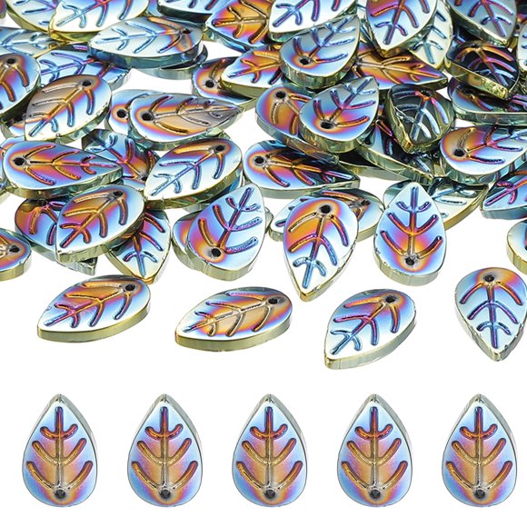 Cuentas de Hojas, 50 Piezas de Cuentas de Hojas de Cristal, Cuentas de Vidrio Checo Translúcidas para Hacer Joyas, Verde Chapado