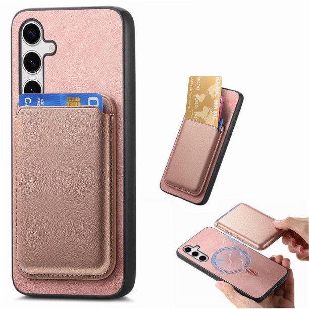 Funda de Cuero Magnética con Tarjetero para Samsung Galaxy S25 Plus Cubierta Delgada Rosa