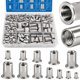 thumbnail image 1 of Kit de tuercas de remache DFDU 390 piezas, métricas y SAE, acero inoxidable, 1 of 9