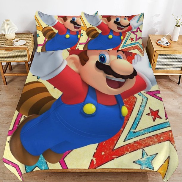 Super Mario 3-Piece Comforter Set for Bedroom Super Mario Bedding Set for Kids Adults Soft Microfiber Duvet Cover Set with Zipper Closure