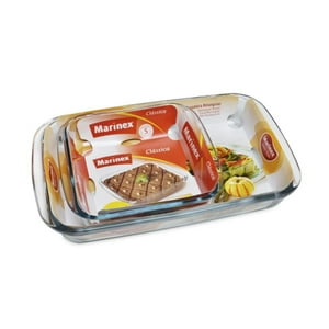 Marinex - Pack 2 Asaderas Cuadrada Pequeña Rectangular Mediana Vidrio