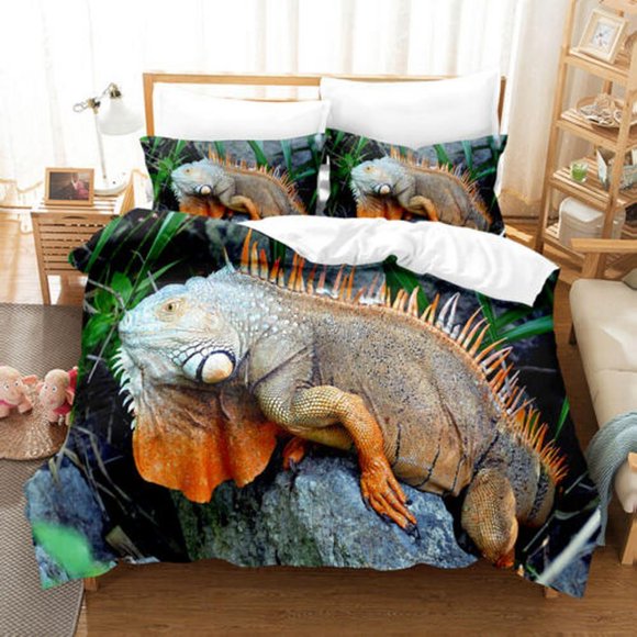 Chameleon Iguana Wildlife Quilt Duvet Cover Set Doona Cover Comforter Cover3-Piece Bedding Set