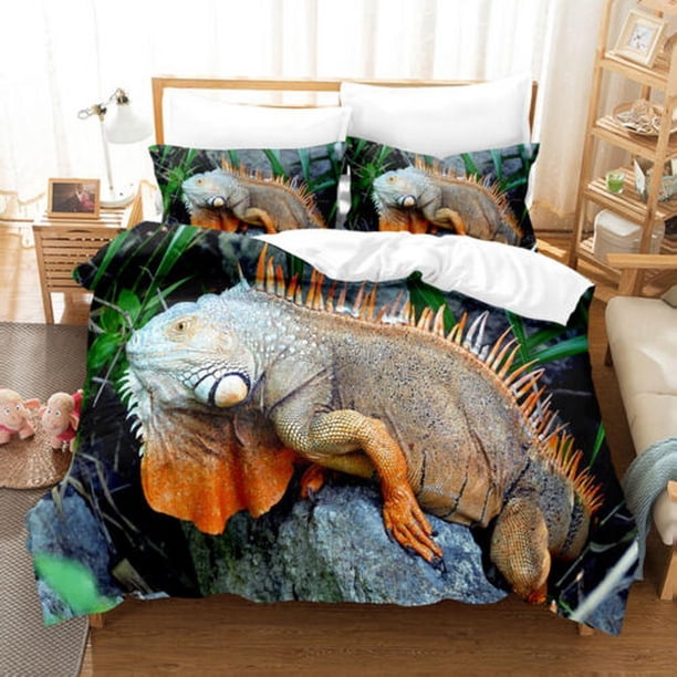Chameleon Iguana Wildlife Quilt Duvet Cover Set Doona Cover Comforter Cover3-Piece Bedding Set