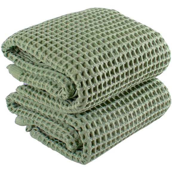 PÜSKÜL Natural Juego de 2 Toallas de Baño de Algodón Turco 100 % con Tejido Waffle, Extra Grande
