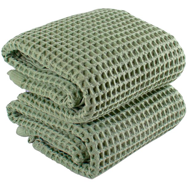 PÜSKÜL Natural Juego de 2 Toallas de Baño de Algodón Turco 100 % con Tejido Waffle, Extra Grande