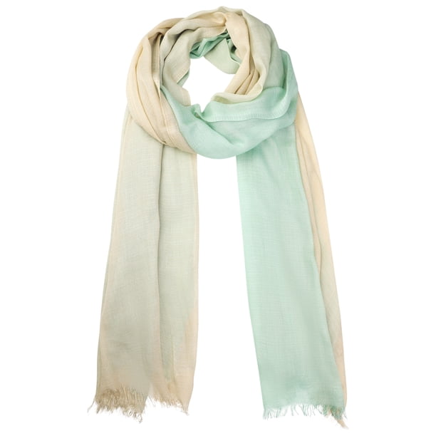 INSPIRE CHIC Bufandas de Lino de Algodón con Degradado de Color para Mujer, Pañuelo Suave, Hiyab, Envoltura, Chal 74.8"x35.4" Beige+Verde Menta