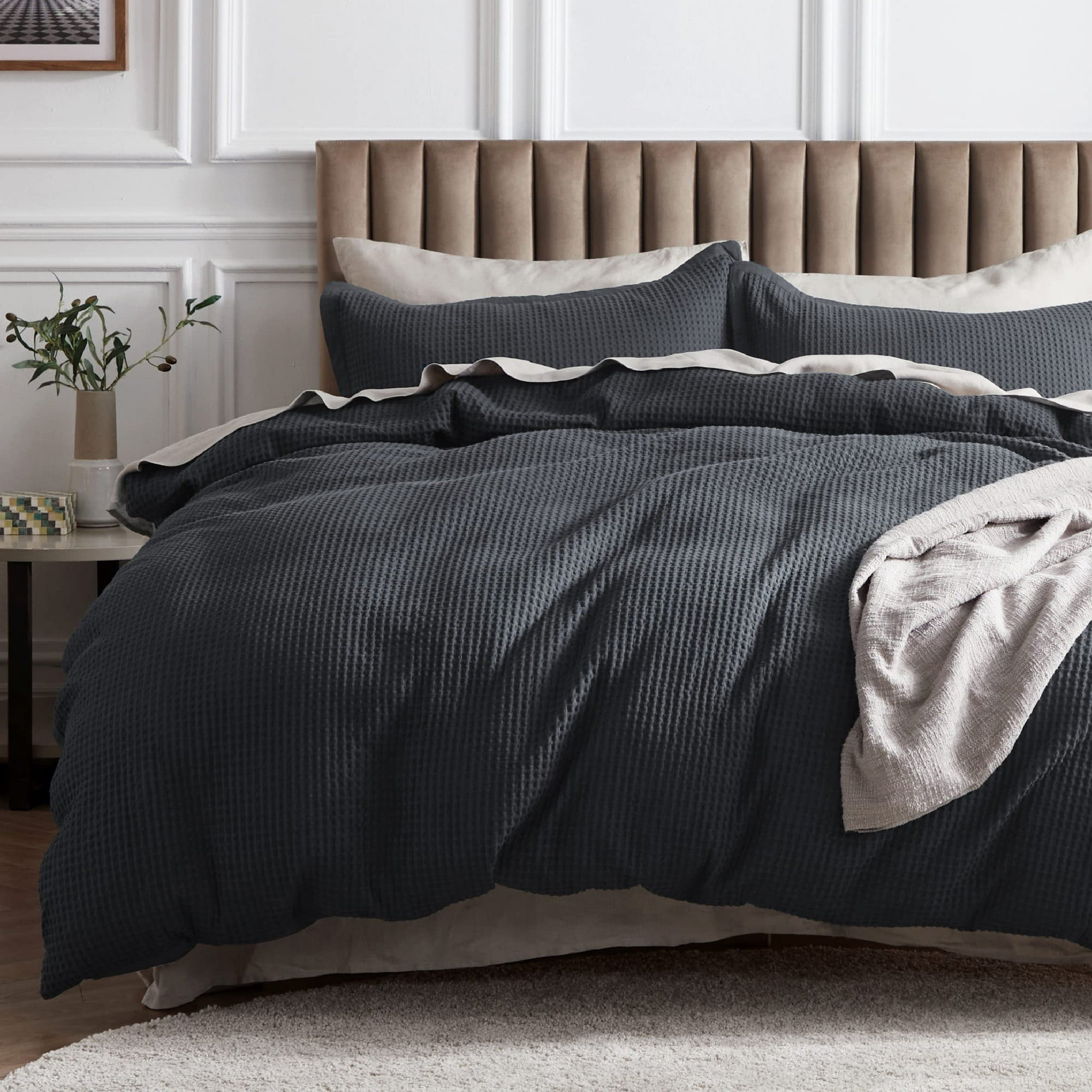 U By Bedsure - Funda De Edredón De Algodón, Tejido Gofrado, Color Carbón, Tamaño King