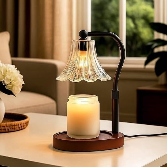 Lámpara Calentadora de Velas Lumenblush, Regulable, Temporizador, Nogal