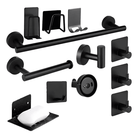 Juego De Accesorios De Baño Belug Toalleros 304 Inoxidable 11Pcs Negro