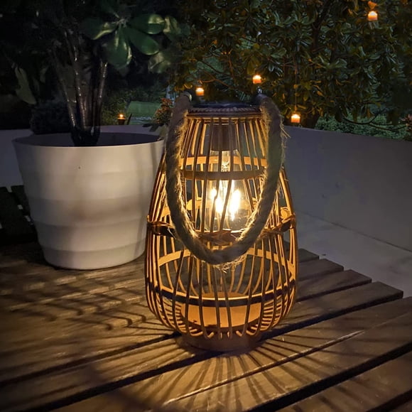 Farol solar BUARO8AGA para exterior, impermeable, estilo rústico de ratán