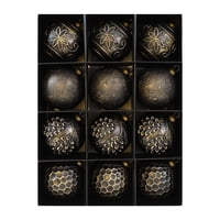 Bothyi - 12 Bolas Colgantes Navideñas De 3,15 Pulgadas, Versátiles Y Rústicas, Para Decorar El Árbol De Navidad, En Negro Y Dorado.