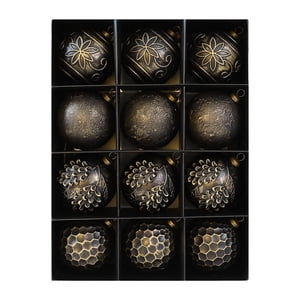 Bothyi - 12 Bolas Colgantes Navideñas De 3,15 Pulgadas, Versátiles Y Rústicas, Para Decorar El Árbol De Navidad, En Negro Y Dorado.