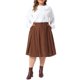 thumbnail image 2 of Agnes Orinda Disfraces de Halloween Falda de Pana para Mujer Tallas Grandes Botón de Cintura Alta A Línea Midi Vintage Faldas Plisadas con Bolsillos 1X Marrón, 2 of 6