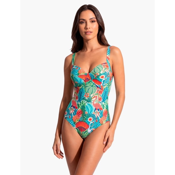 Traje de baño reductor copa doble d estampado verde