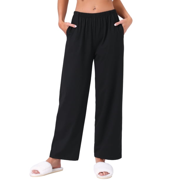 INSPIRE CHIC Pantalones de pijama a cuadros para mujer, mezcla de rayón suave, cintura elástica, pantalones largos para dormir y descansar, M Negro