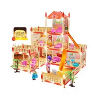 Babyluna - Casa De Muñecas 3 Niveles Con Luces Decorativas Y Accesorios