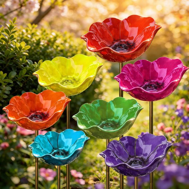 Estaca jardín flor metal hecha mano baño pájaros estación riego abejas decoración exterior