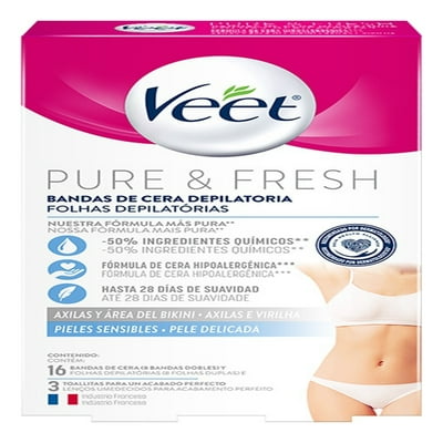 Bandas Depilatorias De Bikini Y Axila De Cera Fría Para Piel Sensible 16 Un Veet