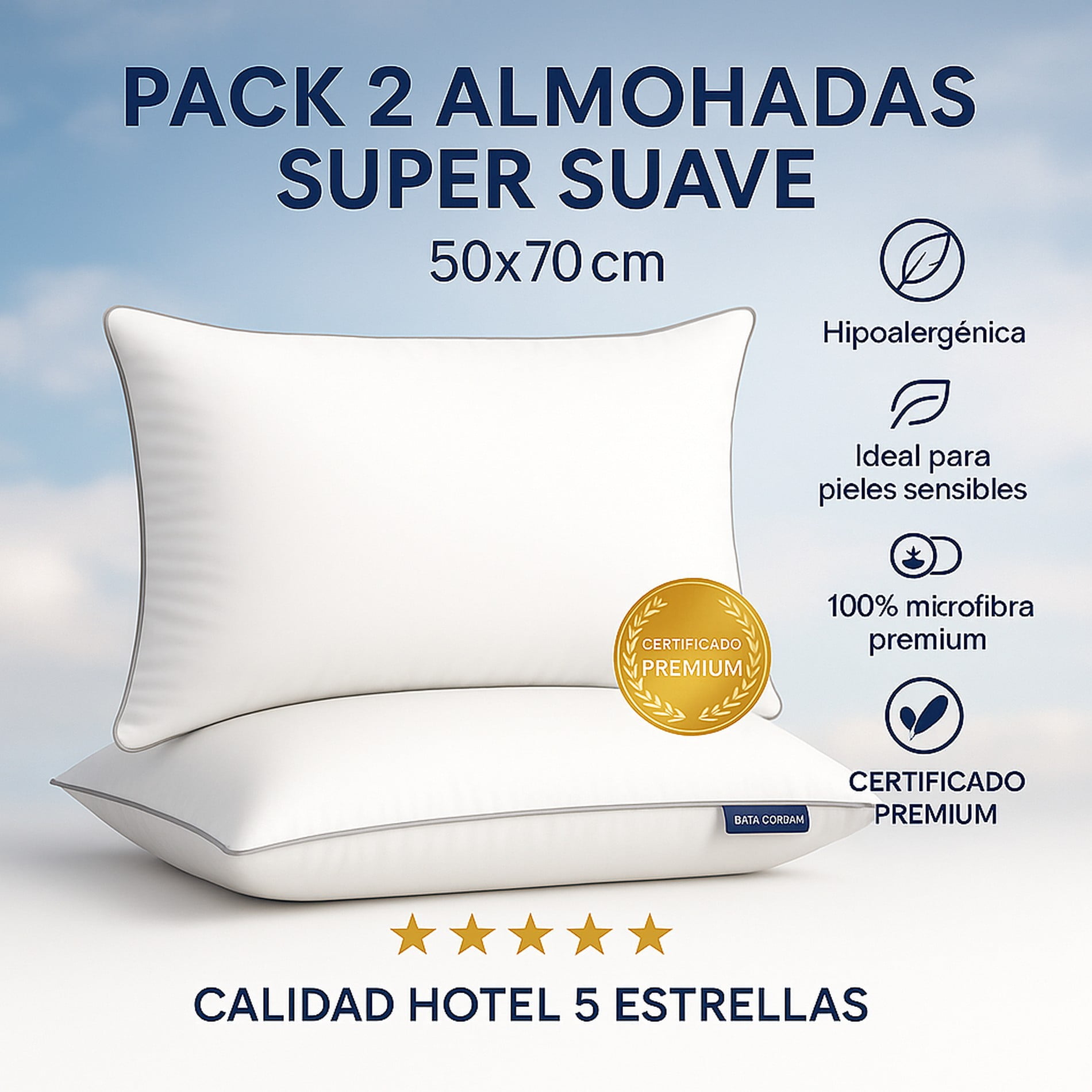 Tuspacehome.cl - 2 Pack Almohada Para Piel Sensible Super Suave Premium
