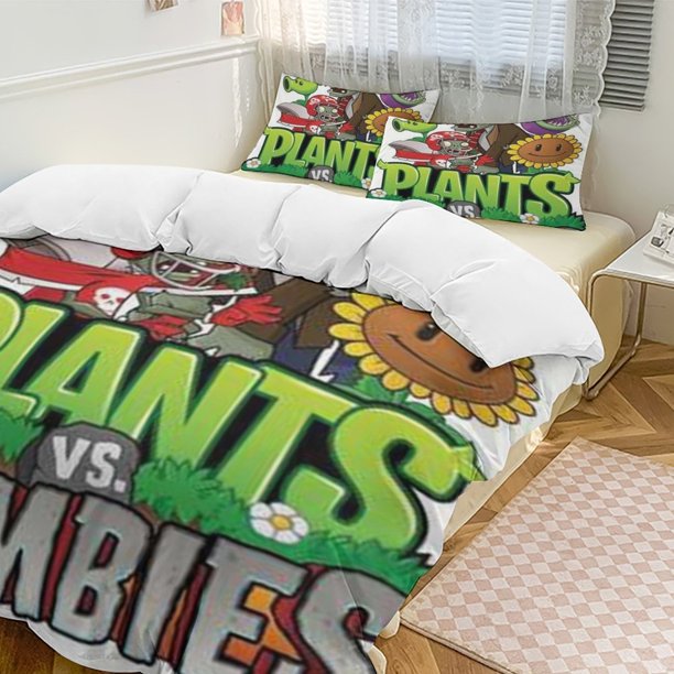 Plants Vs Zombies Quilt Set Thicken Soft 3 Pieces Bedding Set All Season Duvet Cove with 2 Pillowcases for Adult Women Girls Teens Home Room Decor