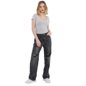 Jeans Mujer Noventero Roturas Gris Corona
