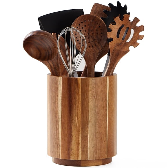 Soporte Para Utensilios Madera De Acacia Rotación De 360° 7 2 Pulgadas