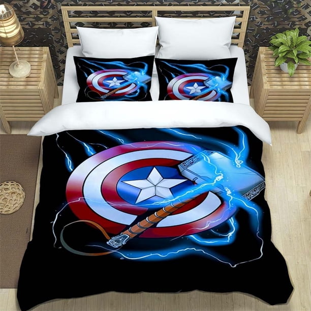 x753 Bed SheetsDuvet Cover Cartoon Avengers Captain America ed Bedding Sets Full Size Bedding Sets Kids Bedroom Bedding Sets 3-Piece Bedding Set (1 Duvet Cover + 2 Pillow Shams) nj753