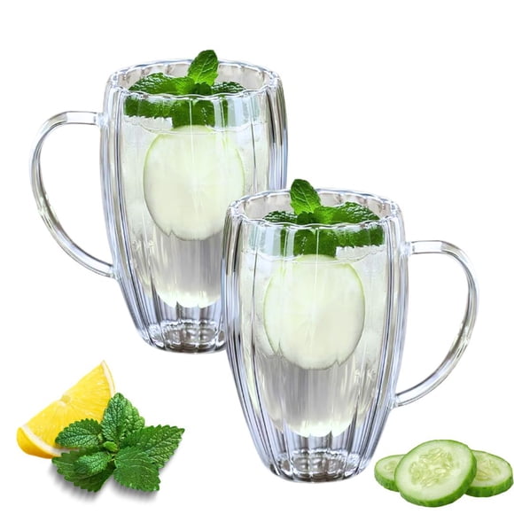 Set 2 Taza De Doble Cubierta De Vidrio Grandes 450 Ml