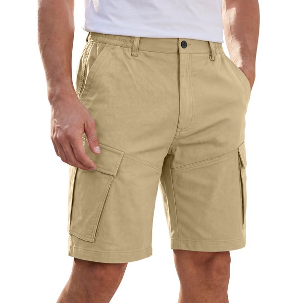 INSPIRE CHIC Pantalones Cortos Cargo de Cintura Elástica Casual con Múltiples Bolsillos para Senderismo y Pesca M Caqui