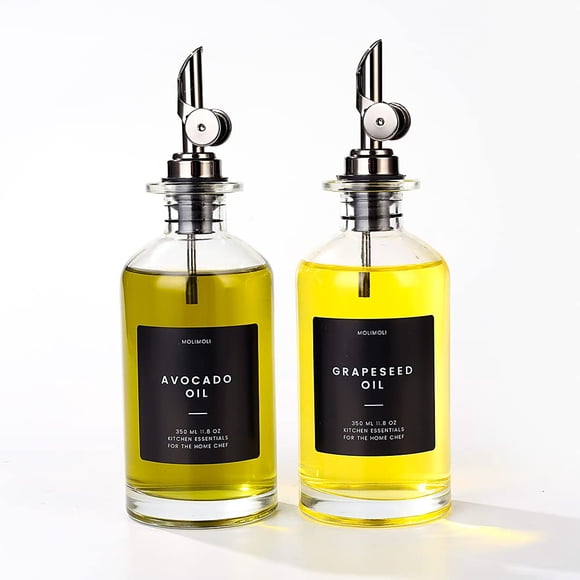 Set dispensador de aceite y vinagre Molimoli, botella de vidrio de 350 ml, 2 unidades