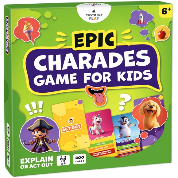 Juego Charades Clever Fox Play Epic para niños mayores de 6 años con 200 cartas