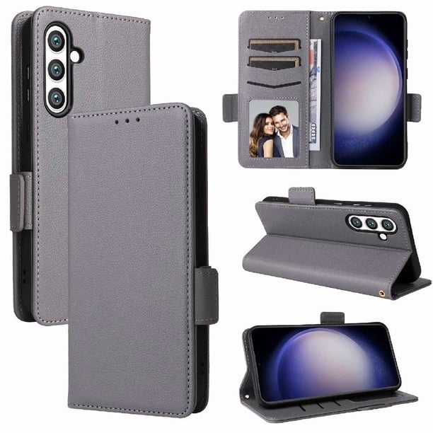 Funda Cartera para Samsung Galaxy S24 FE Tapa Flip con Ranuras y Soporte Gris