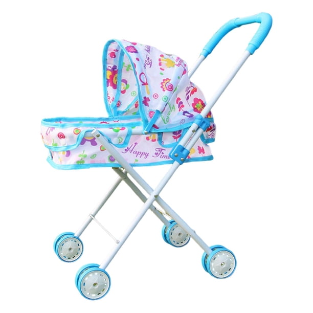 Cochecito De Bebé Plegable Para Muñecas, Carrito De Empuje En Miniatura, Juguete Para Niñas Y Niños, Color Azul