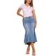 thumbnail image 2 of INSPIRE CHIC Falda Midi de Mezclilla Lavada con Cola de Pescado de Cintura Alta con Dobladillo Crudo de Moda Casual con Bolsillos para Mujer Regreso a Clases M Azul Claro, 2 of 5