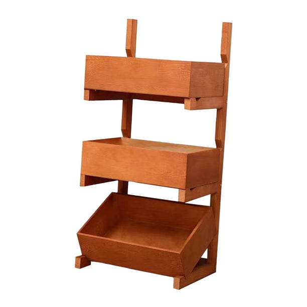 Cesta de madera para frutas, soporte para bebidas, organizador de latas, organizador práctico para balcón, cesta para guardar bocadillos para cocina y Marrón cálido