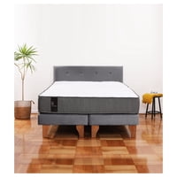 Latam Home - Cama Europea Zen Best 2 Plazas Colchon Resortes Base Dividida + Respaldo Tela Gris
