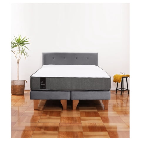 Latam Home - Cama Europea Zen Best 2 Plazas Colchon Resortes Base Dividida + Respaldo Tela Gris
