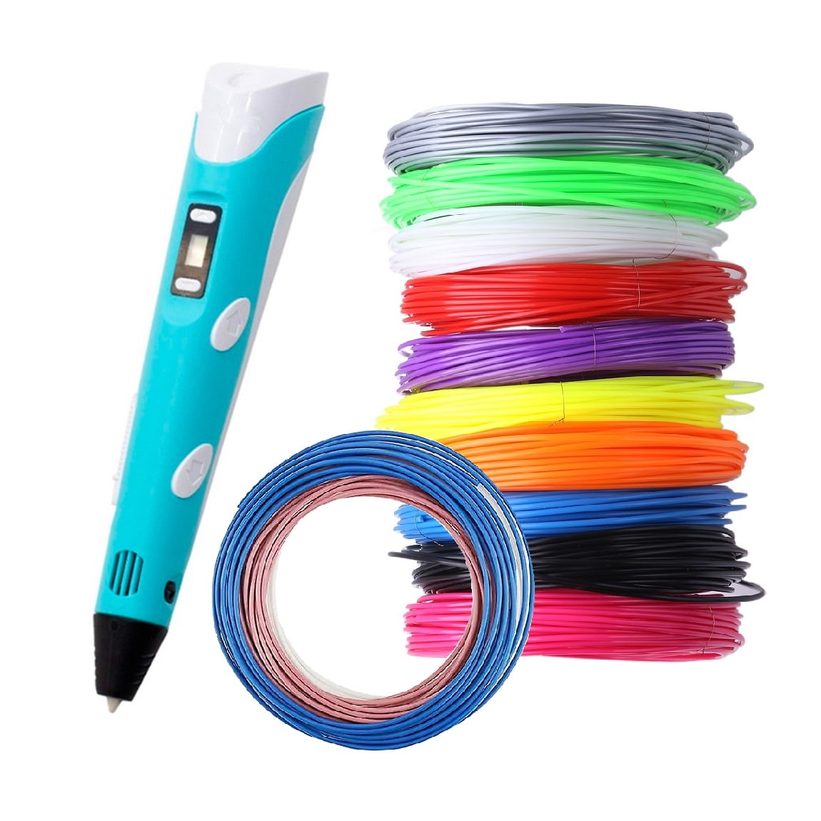 Castletec - Lapiz Impresora 3d Abs 3d Pen-2 Rp100b Lcd 1,75 Mm - Azul+ Set Filamentos 100m