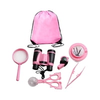 Magideal - 7X Kits De Exploración Al Aire Libre Para Niños Mochila Juego De Juguetes Set Regalo De Cumpleaños Binoculares Lupa Para Patio Trasero Niños Equipo De Rosa