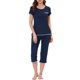 thumbnail image 2 of INSPIRE CHIC Conjunto de Pijama para Mujer de Mezcla de Rayón Suave con Manga Corta y Pantalones Capri con Cintura Elástica Ropa de Casa para Primavera Verano L Azul Marino, 2 of 6