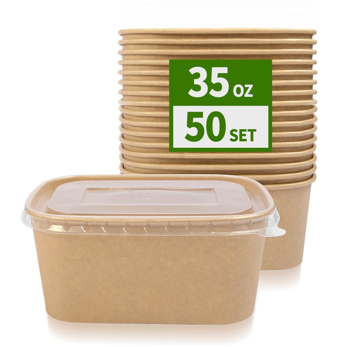 Envases De Comida Aichef, 50 Unidades, Papel De 1 Litro Con Tapas, Aptos Para Microondas
