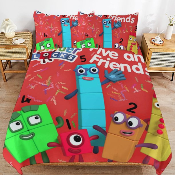 Number Block Bedding Set Duvet Cover Comfortable and Lightweight Cartoon Bedding 3 Piece Bed Set