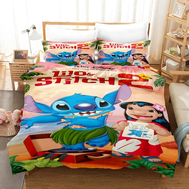 Stitch cartoon animation soft home textile 100% polyester Cute girl 3D digital printing children's queen set Bed Sheets